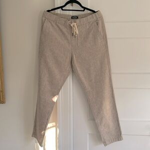Express Drawstring linen pants, natural color, elastic waist, 4 pockets.